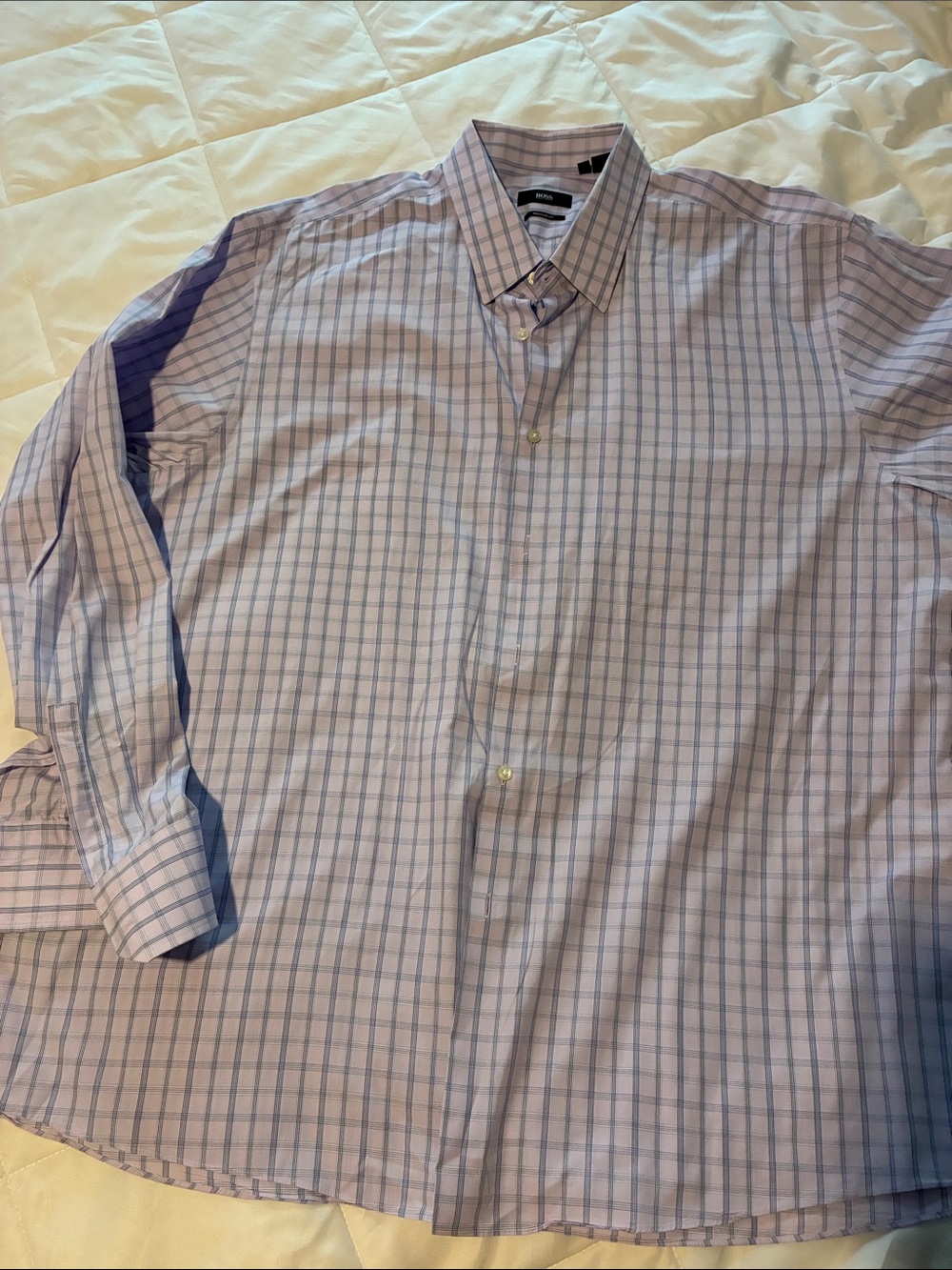 Boss Men's Light Pink and Blue Windowpane Dress Shirt